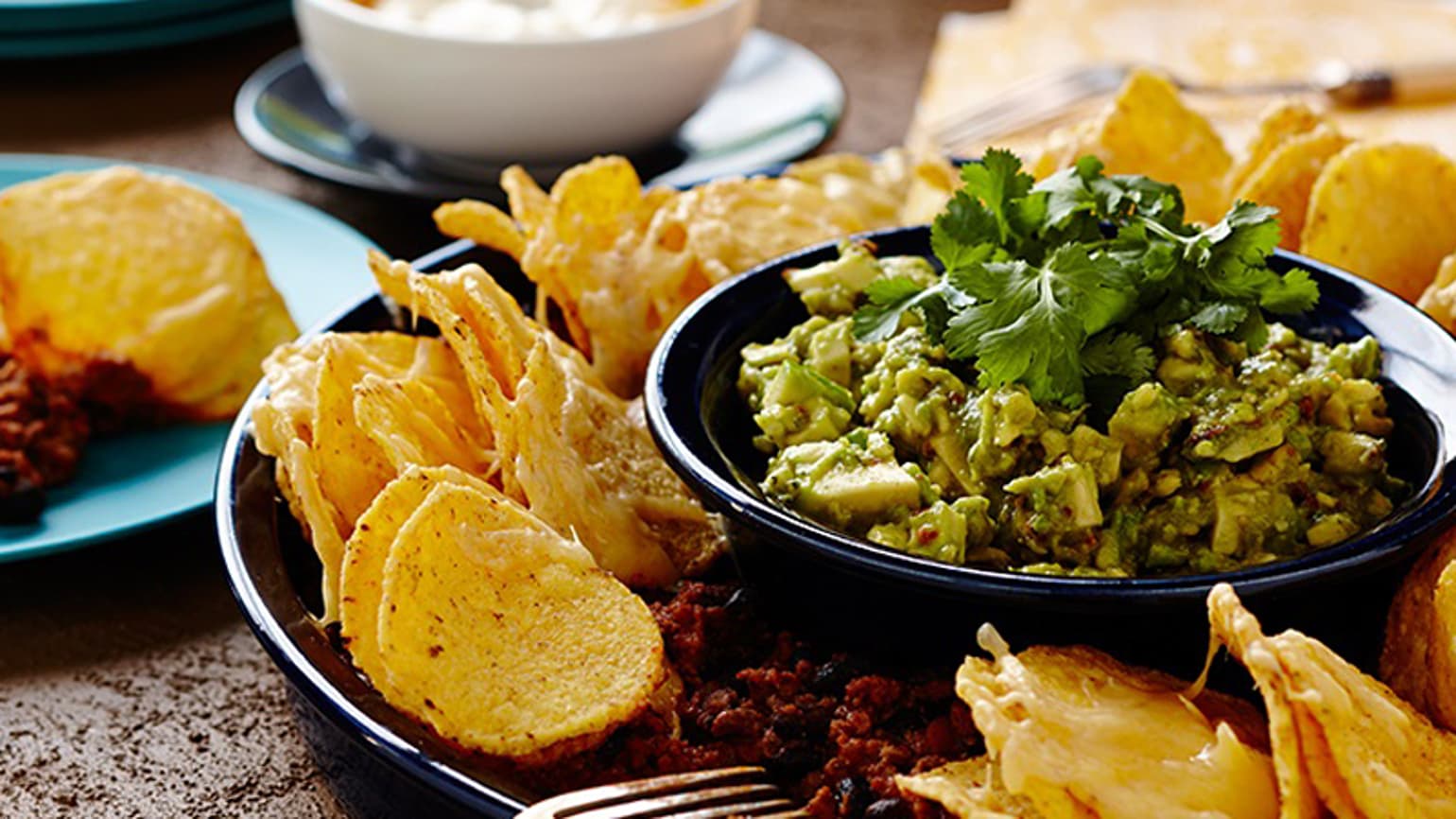 Beef and Black Bean Nachos with Guacamole